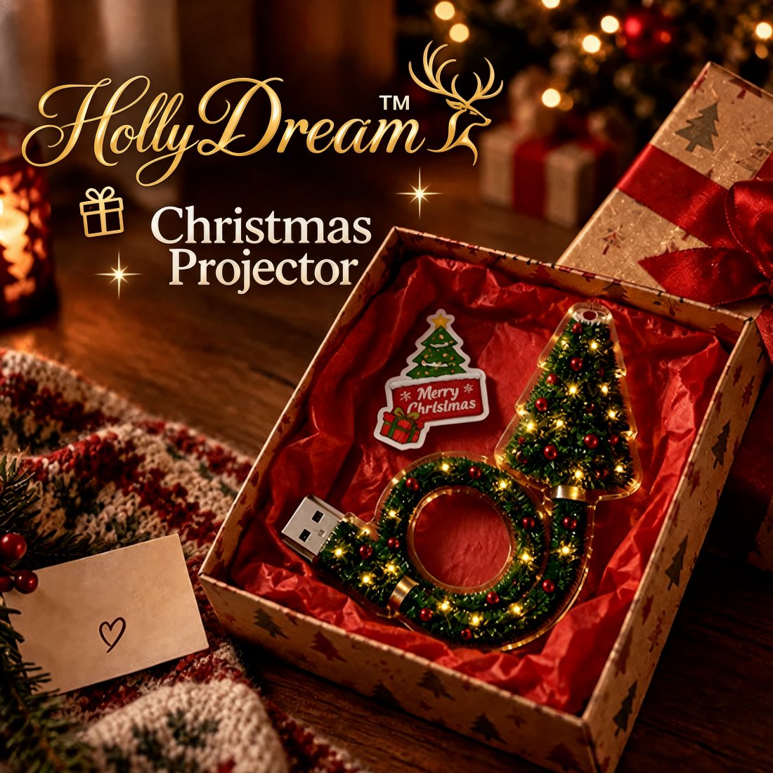 HollyDream Christmas Projector in a gift box